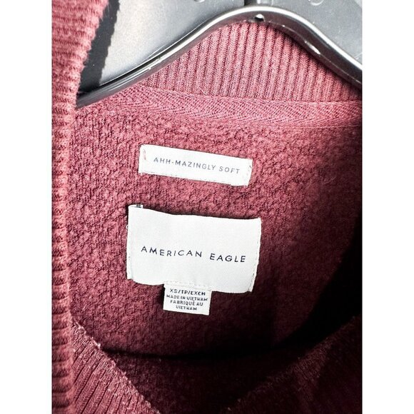 American Eagle Ahh-mazingly Soft Cropped Mockneck Striped Sweater XS Red Pink - Picture 4 of 8